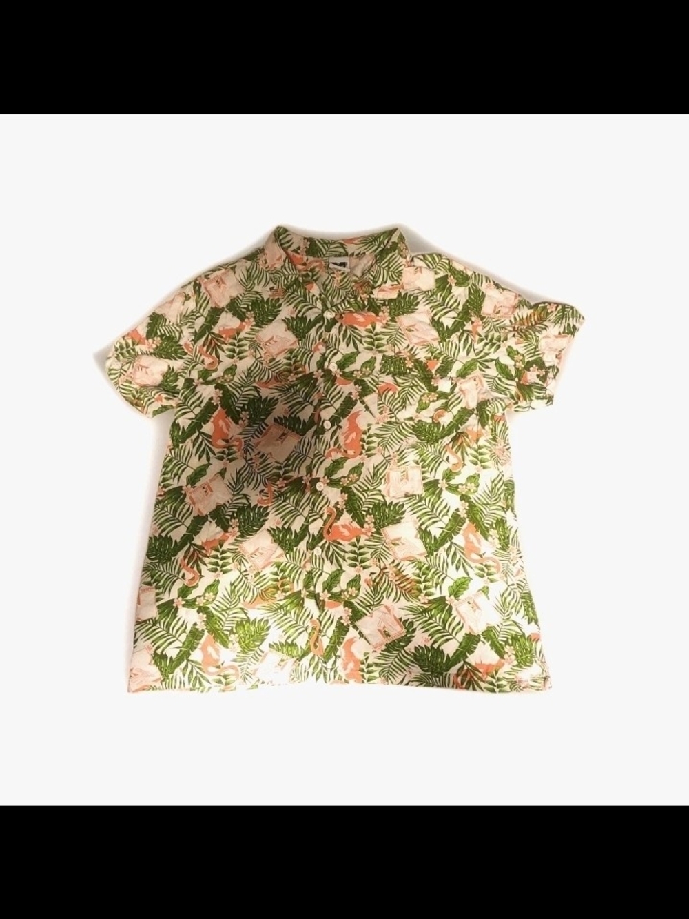 MTV Tropical Flamingo Palm Leaf Button‑Up Shirt 2022 Viacom Short Sleeve Casual